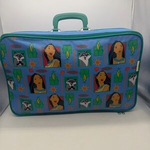 Vintage Disney Pocahontas Suitcase Luggage Travel Bag in Blue Teal RARE